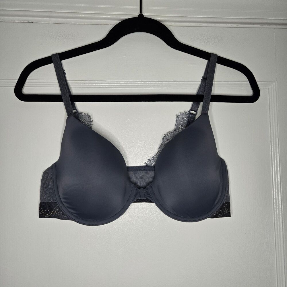 Victoria Secret Front Close Bra 36C Gray Lace Lightly Lined